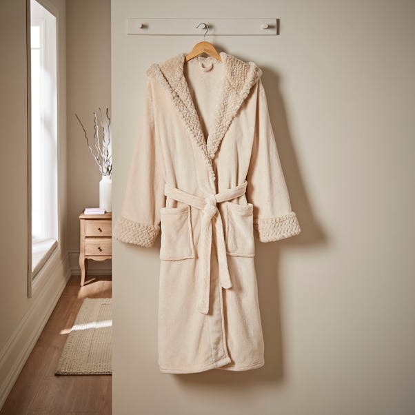 Faux Fur Hooded Dressing Gown Natural undefined