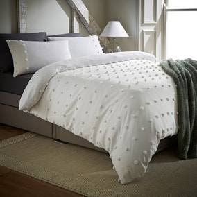 Clipped Jacquard Spot White Duvet Cover and Pillowcase Set