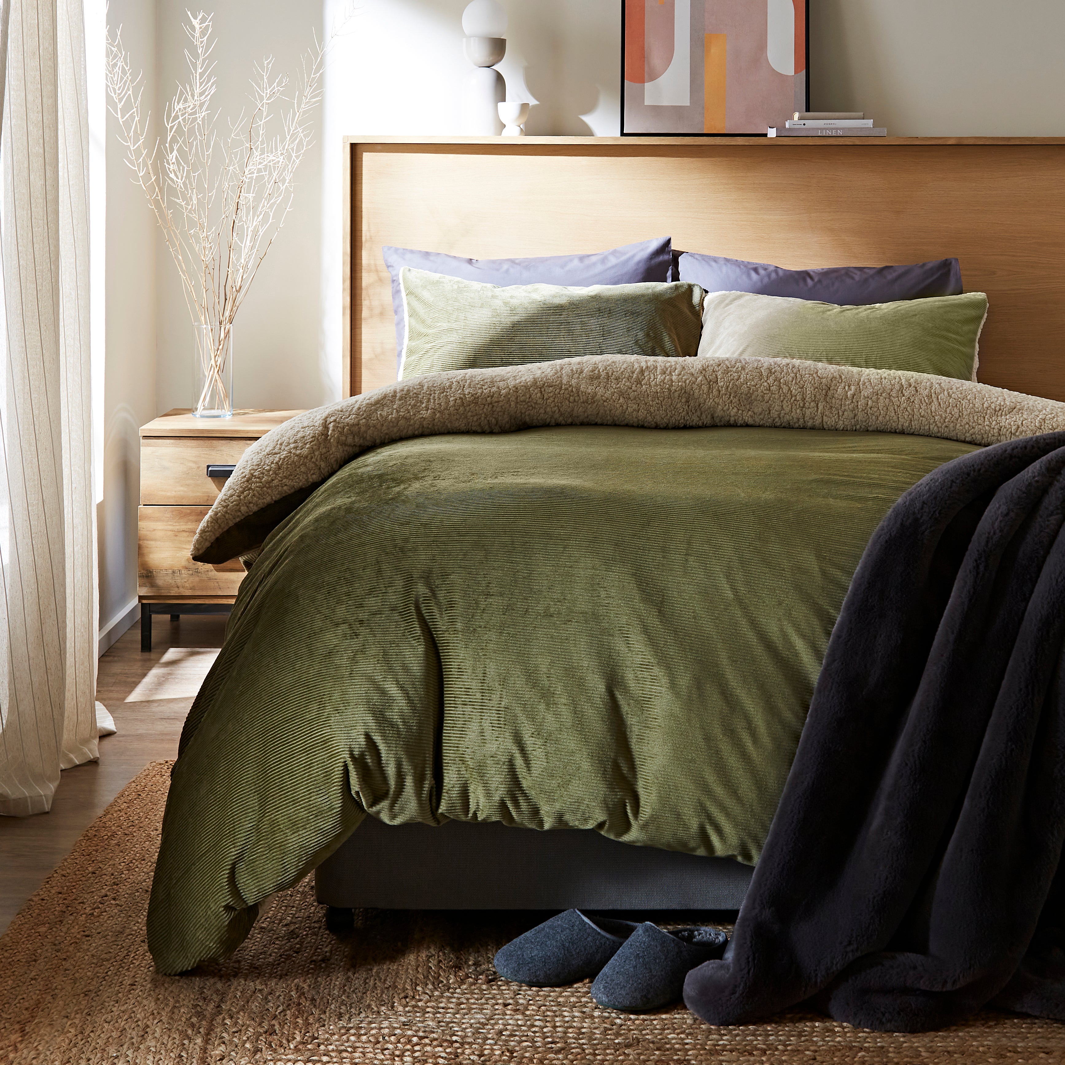 Cosy Cord Duvet Cover And Pillowcase Set Olive