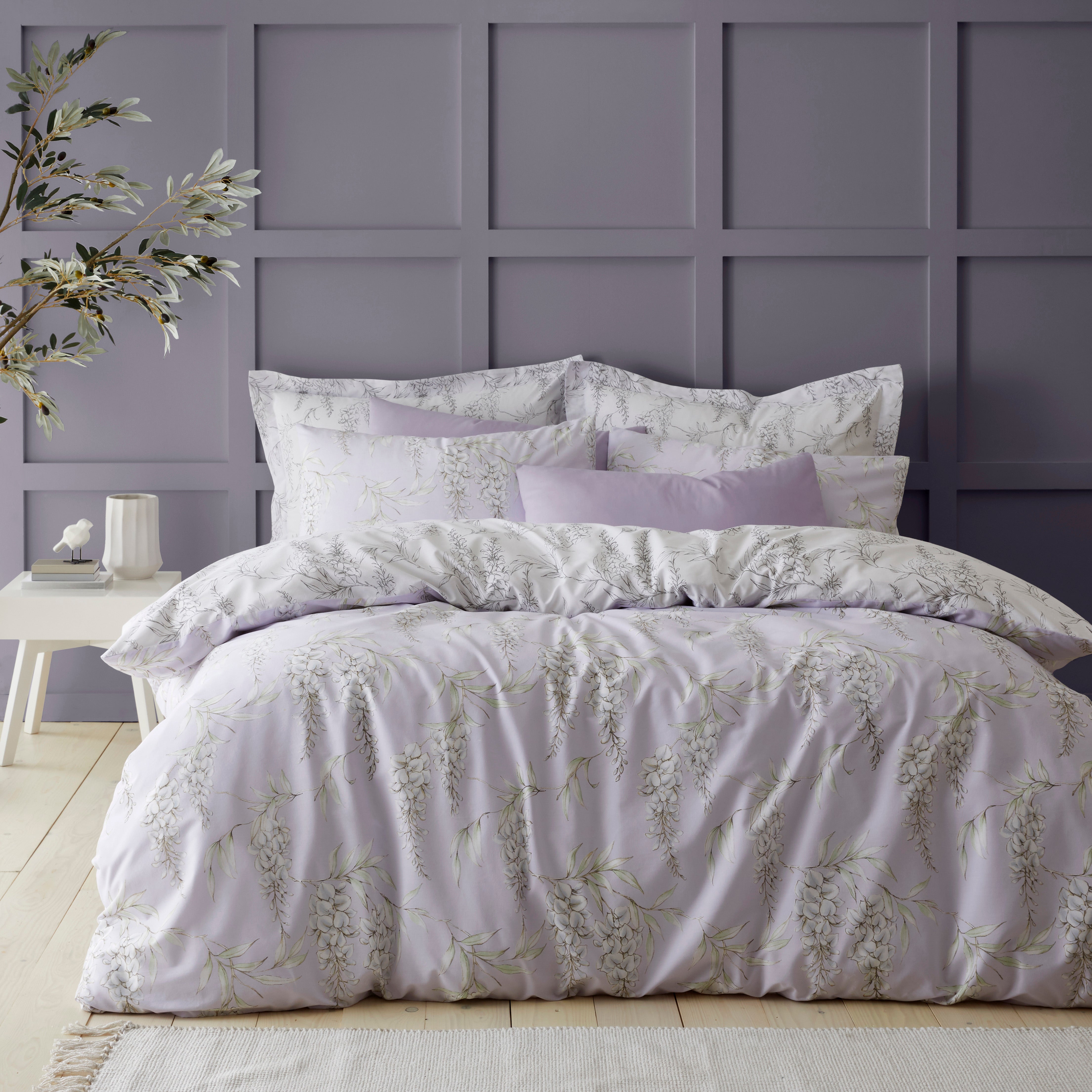 Wisteria Lilac Duvet Cover And Pillowcase Set Purplewhite