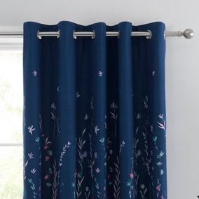 Whimsical Floral Midnight Blackout Eyelet Curtains