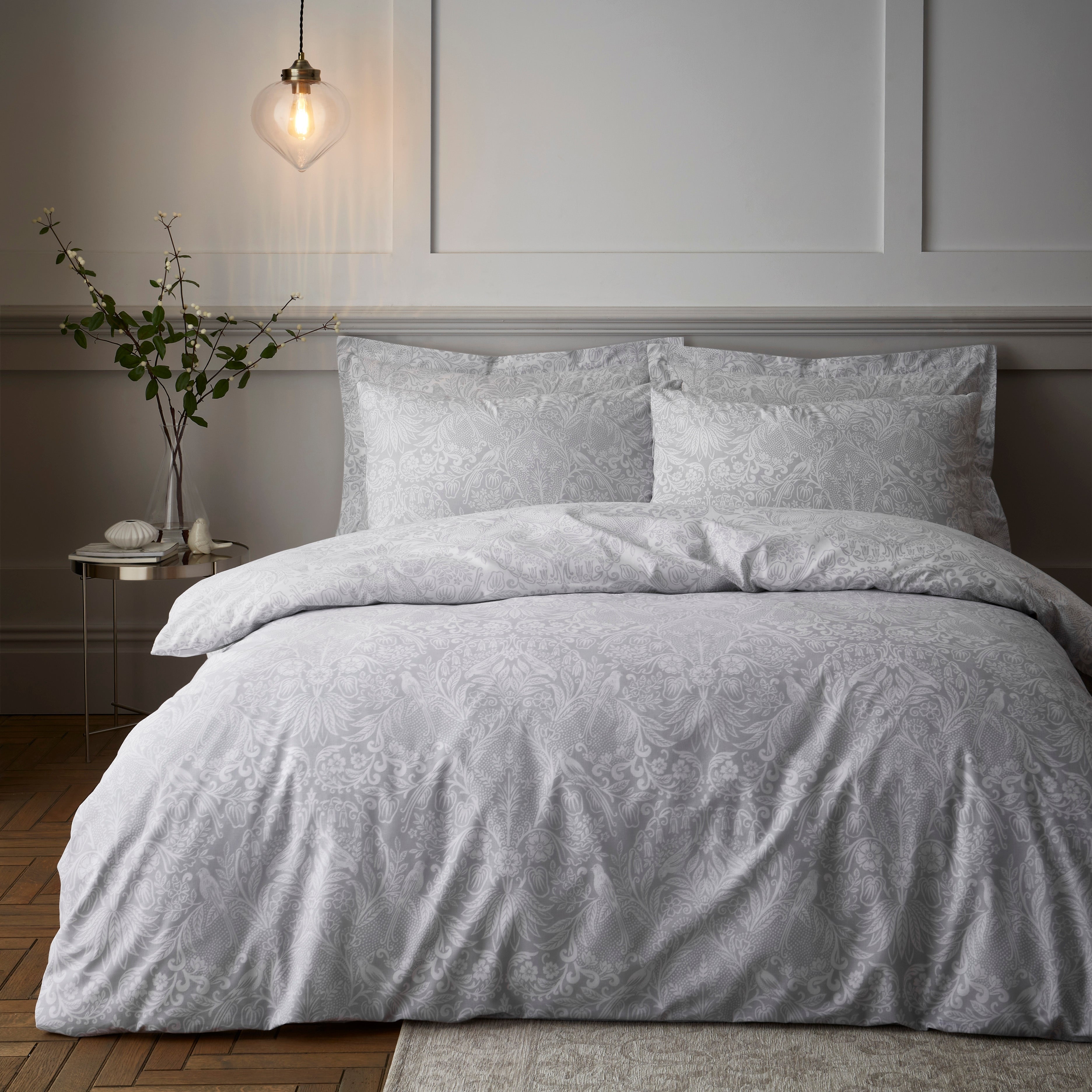 Emelie Grey Duvet Cover and Pillowcase Set | Dunelm