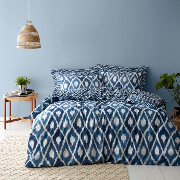 Ayla Ikat Blue 100% Cotton Duvet Cover and Pillowcase Set image 1 of 6