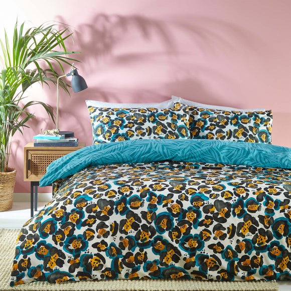 Furn Ayanna Teal Reversible Duvet Cover And Pillowcase Set