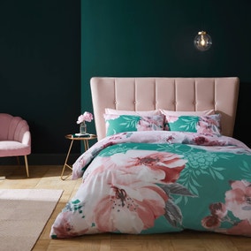 Catherine Lansfield Dramatic Floral Teal Duvet Cover and Pillowcase Set
