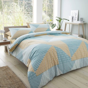 Catherine Lansfield Larsson Geo Ochre and Teal Duvet Cover and Pillowcase Set