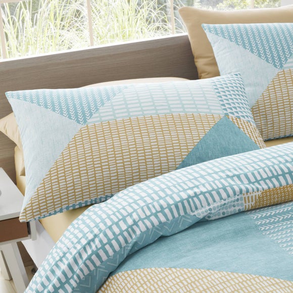 catherine lansfield larsson geo teal duvet cover and pillowcase set