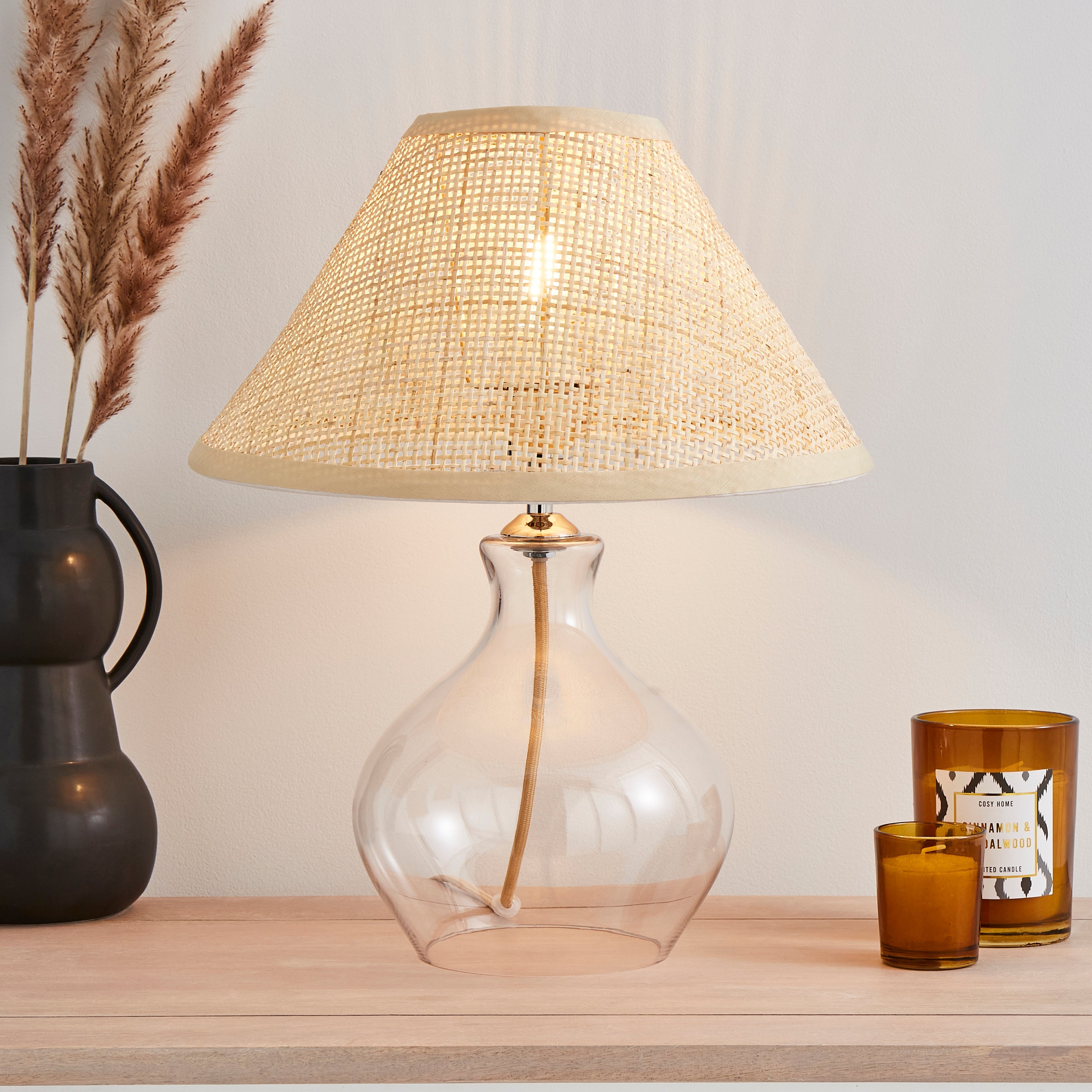 Wescott Glass & Cane Table Lamp Greige