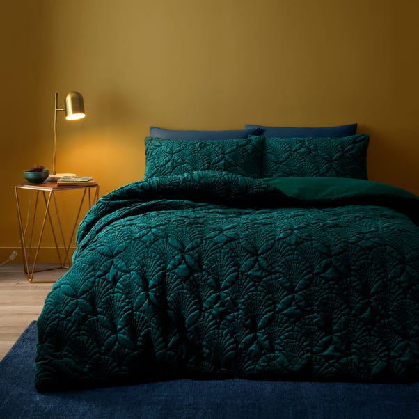 Indra Velour Emerald Duvet Cover and Pillowcase Set image 1 of 4
