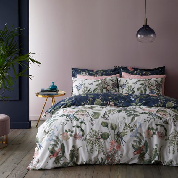 Paradise Birds Navy Duvet Cover and Pillowcase Set image 1 of 7