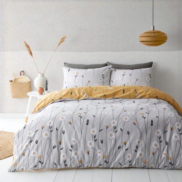 Scandi Floral Grey Duvet Cover and Pillowcase Set image 1 of 5
