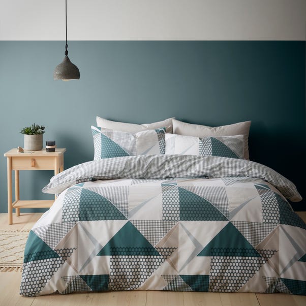 Scandi Triangle Green Duvet Cover and Pillowcase Set image 1 of 7