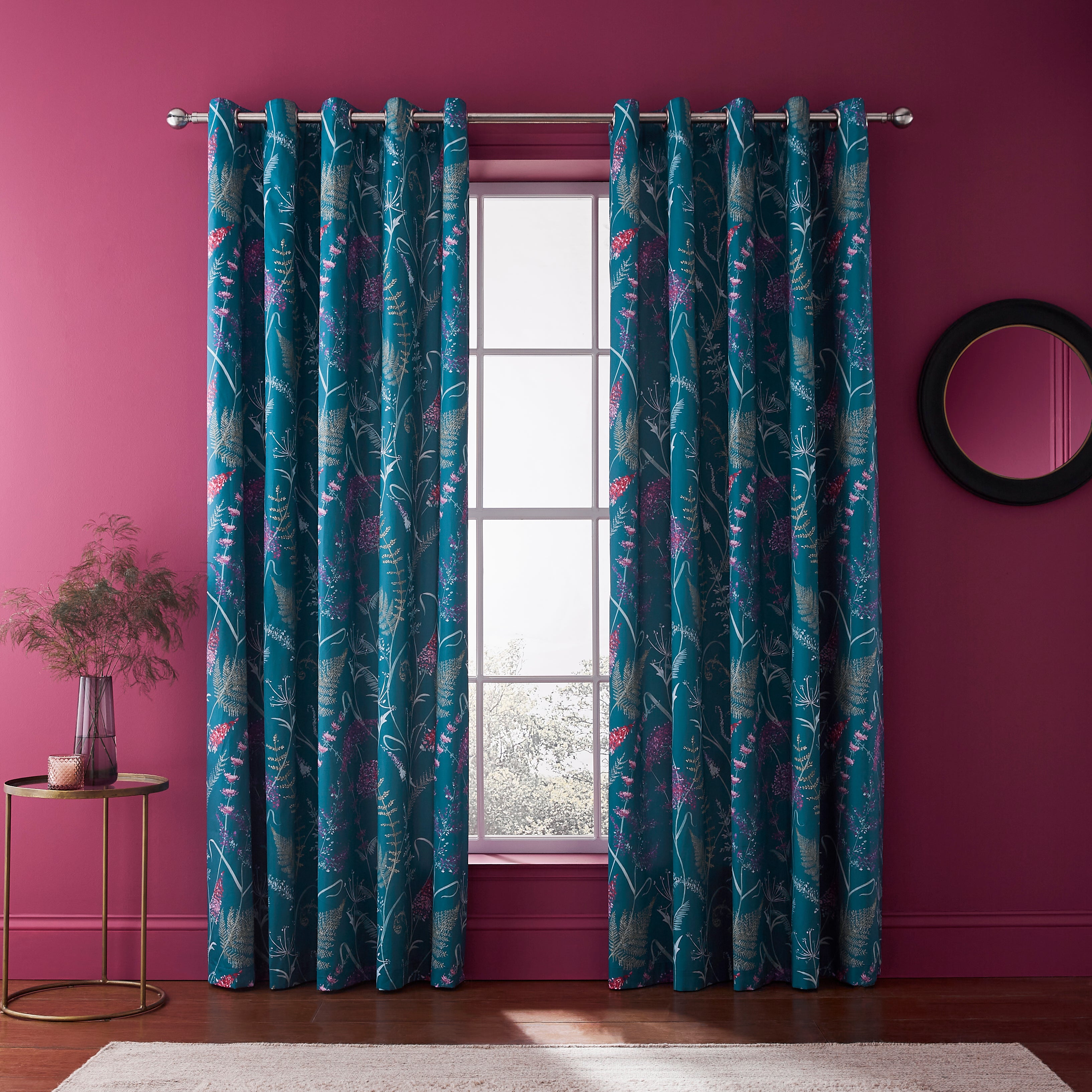 Dorma Winter Garden Teal Blackout Eyelet Curtains | Dunelm