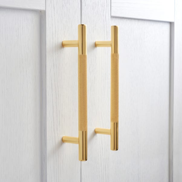 Set of 2 Medium Knurled T-Bar Door Handles Gold