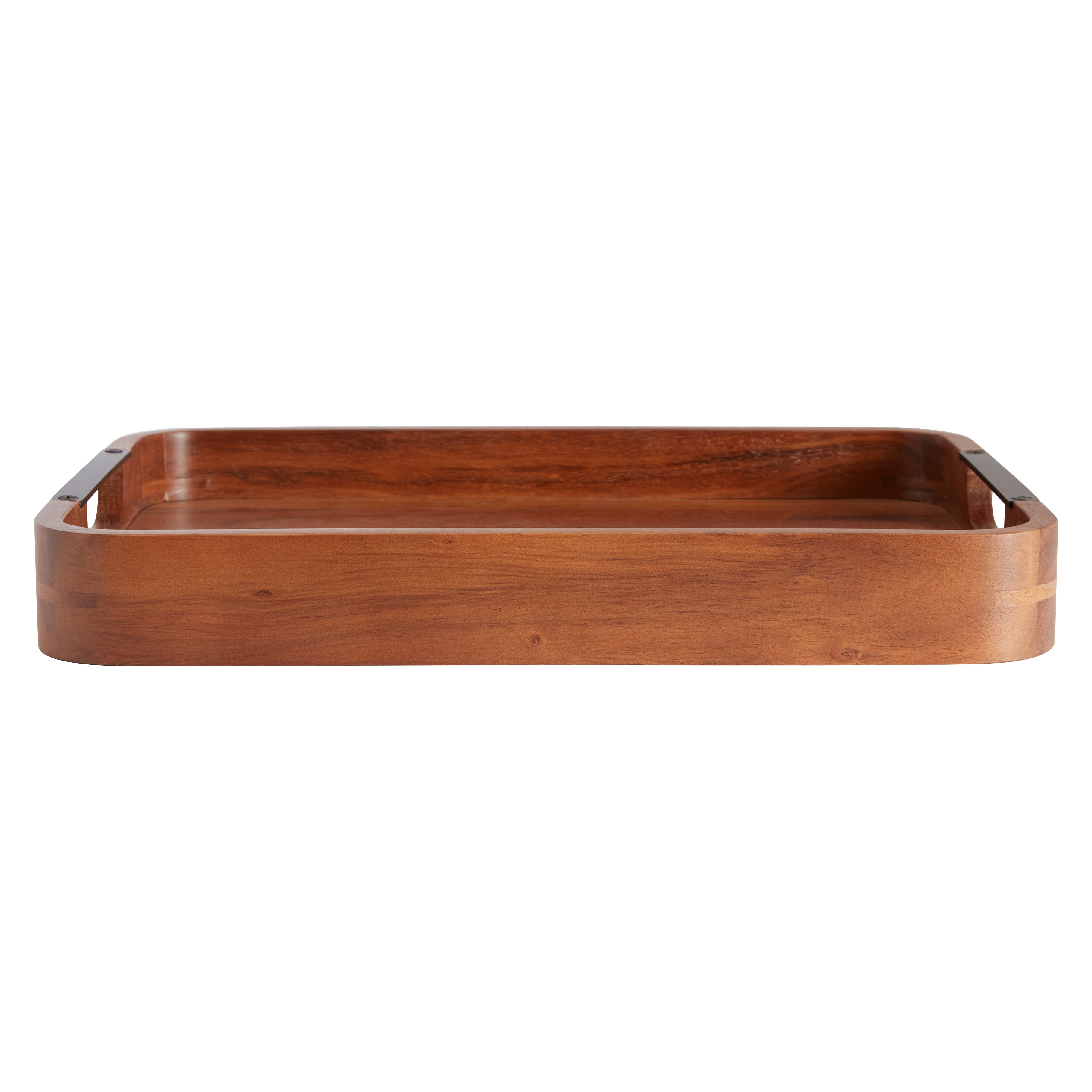 Wooden Round Black Tray with Handles