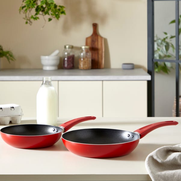 Set of 2 Red Frying Pans image 1 of 4