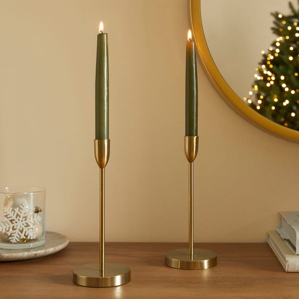 Pack of 2 Green Taper Candles | Dunelm