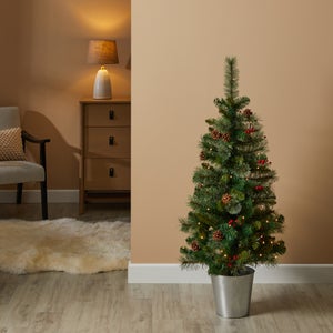 4ft Pre-lit Berry And Cone Christmas Tree In Pot
