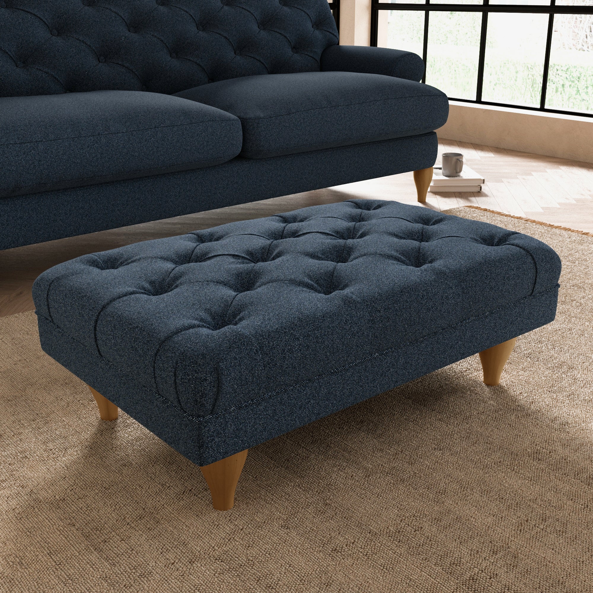 Warwick Footstool Navy Blue