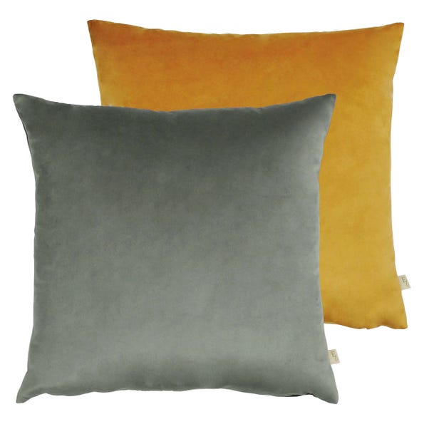 Evans Lichfield Opulent Velvet 2 Pack Cushions Saffron Yellow and Steel Grey