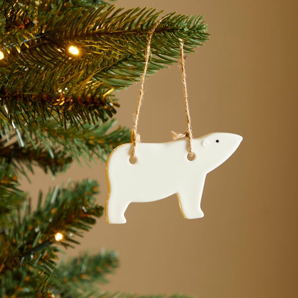 Ceramic Polar Bear Hanging Christmas Decoration White