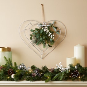 Silver Metal Heart Wreath with Foliage