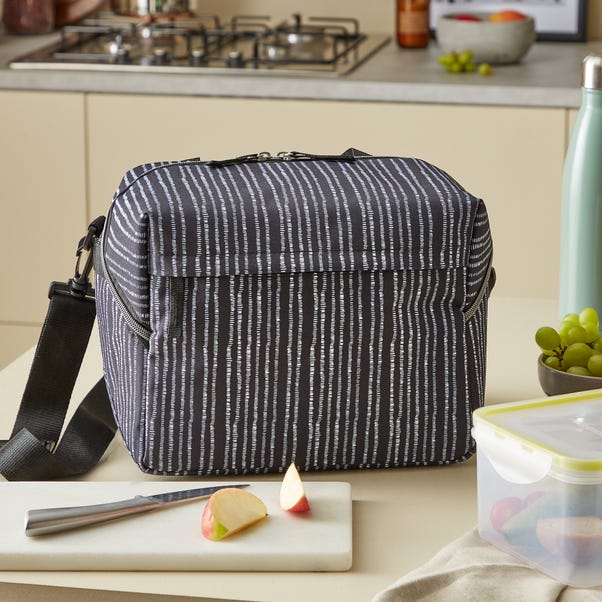 Monochrome Stripes Printed Lunch Bag Black and white