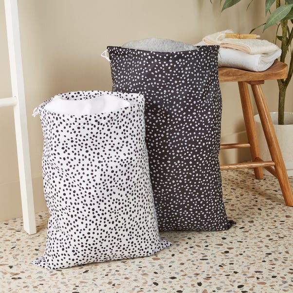 Set of 2 Dotty Laundry Bags Black and white