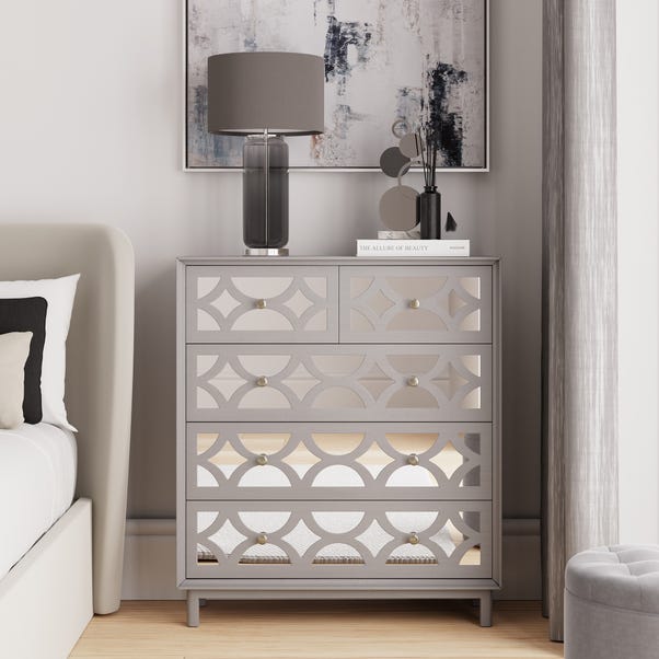 Delphi 5 Drawer Chest, Grey & Mirrored image 1 of 8