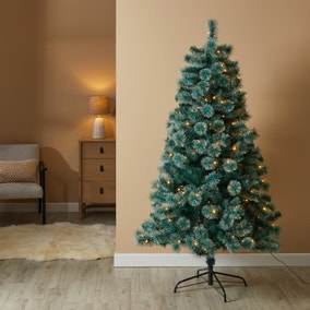 6ft Pre Lit 180 LED Blue Spruce Christmas Tree with Blue Tinsel
