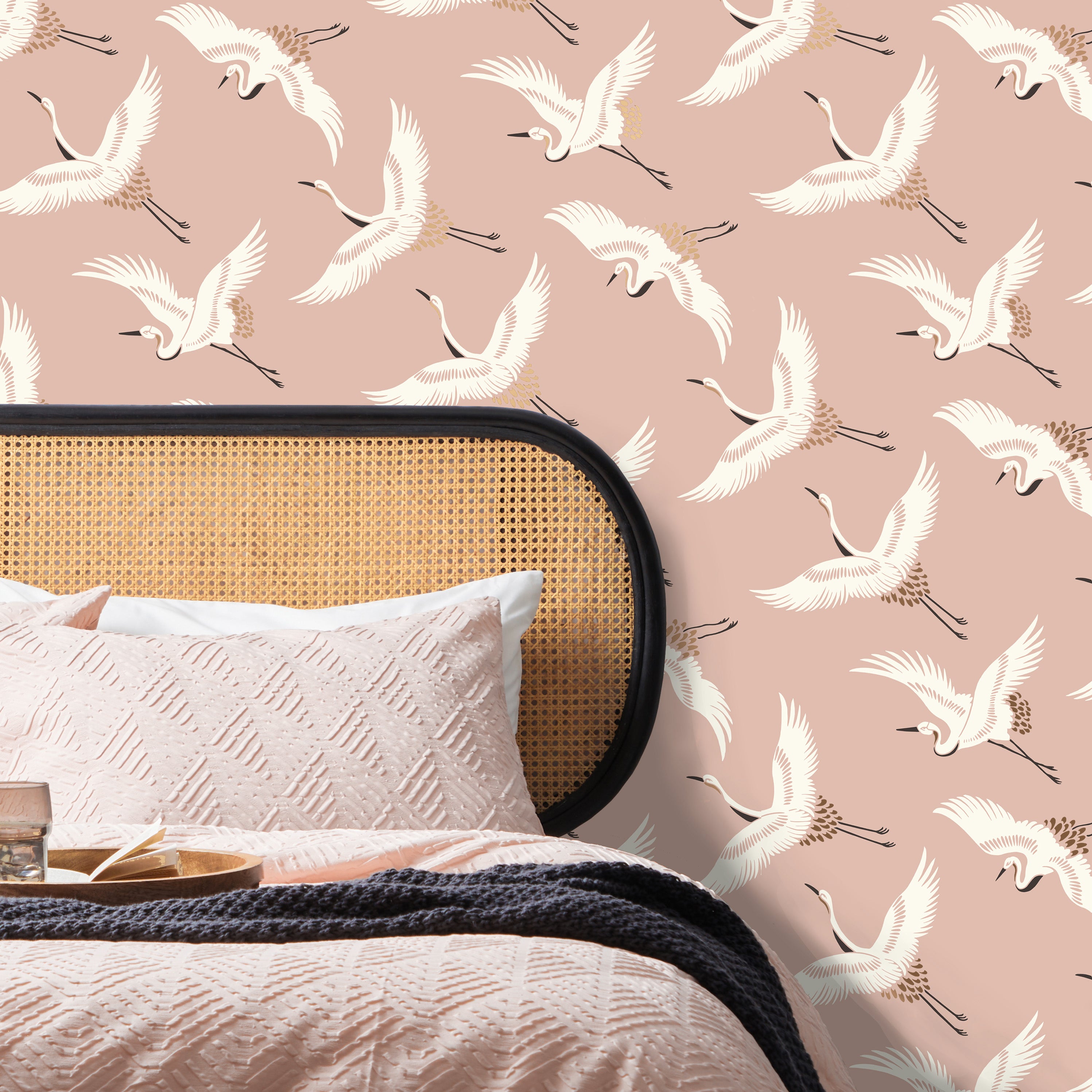 Click to view product details and reviews for Flying Cranes Blush Wallpaper Blush White.