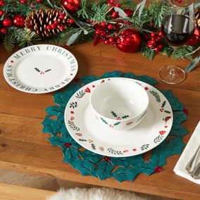 12 Piece Holly and Berry Dinner Set