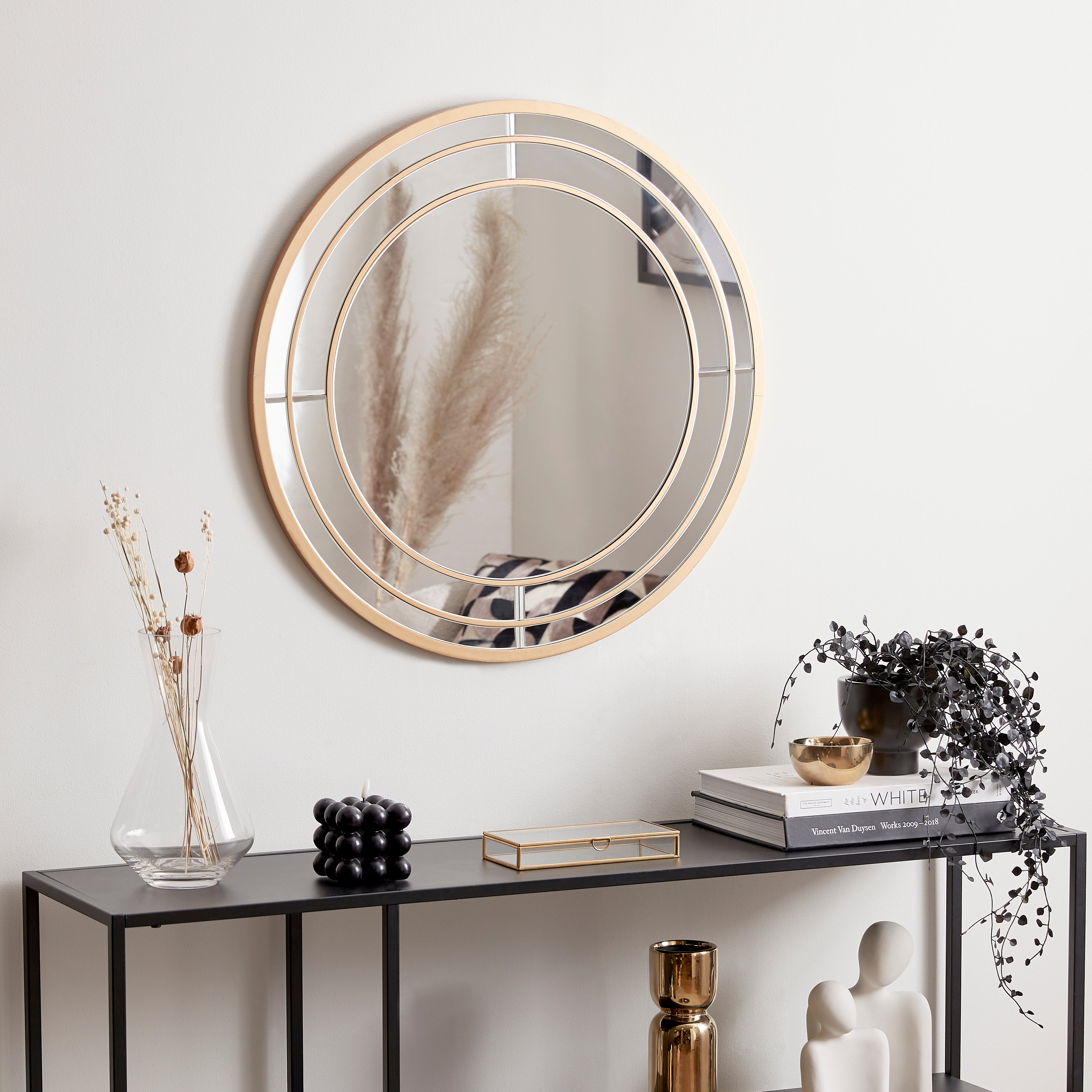 Double Frame Round Wall Mirror 60cm Gold Effect