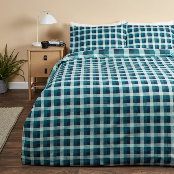 Mila Checked Blue Duvet Cover and Pillowcase Set  undefined