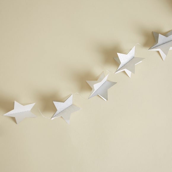 White and Silver 3D Star Paper Garland | Dunelm