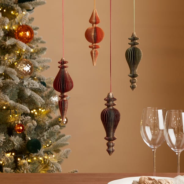 Set of 4 Festive Paper Finial Hanging Decoration image 1 of 3