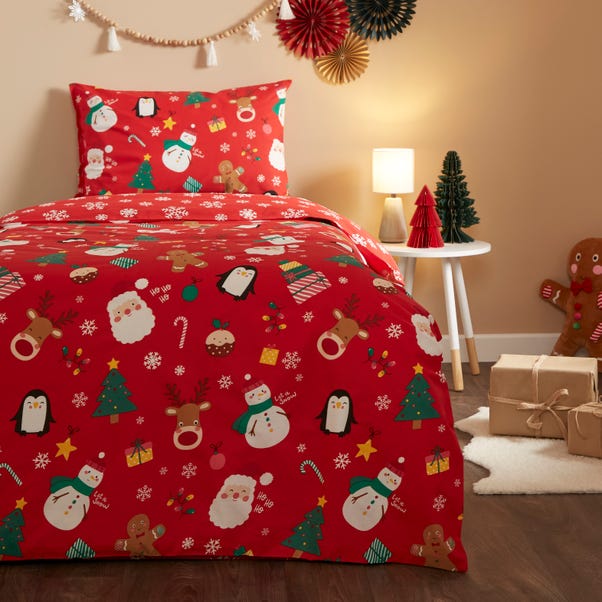 Festive Santa and Reindeer Duvet Cover and Pillowcase Set  undefined