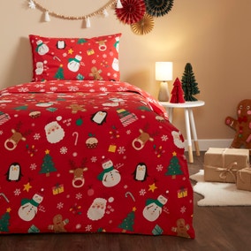 Festive Santa and Reindeer Duvet Cover and Pillowcase Set