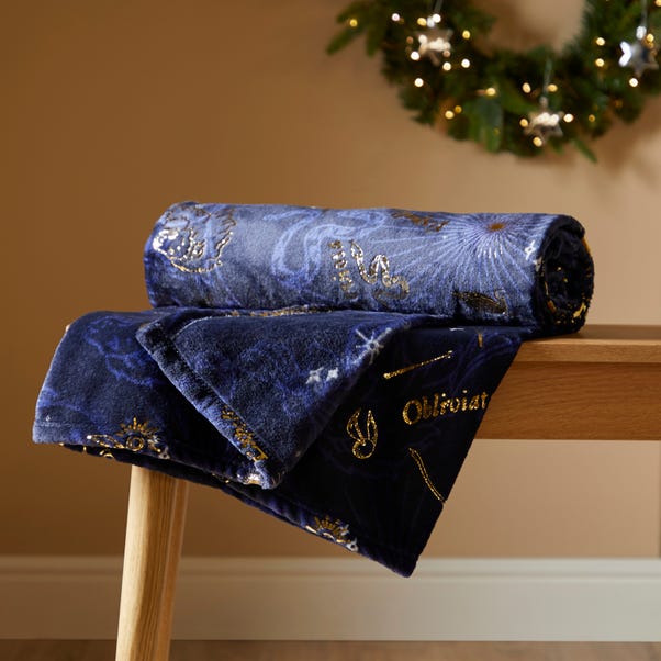 Harry Potter Foil Printed Navy Throw Navy