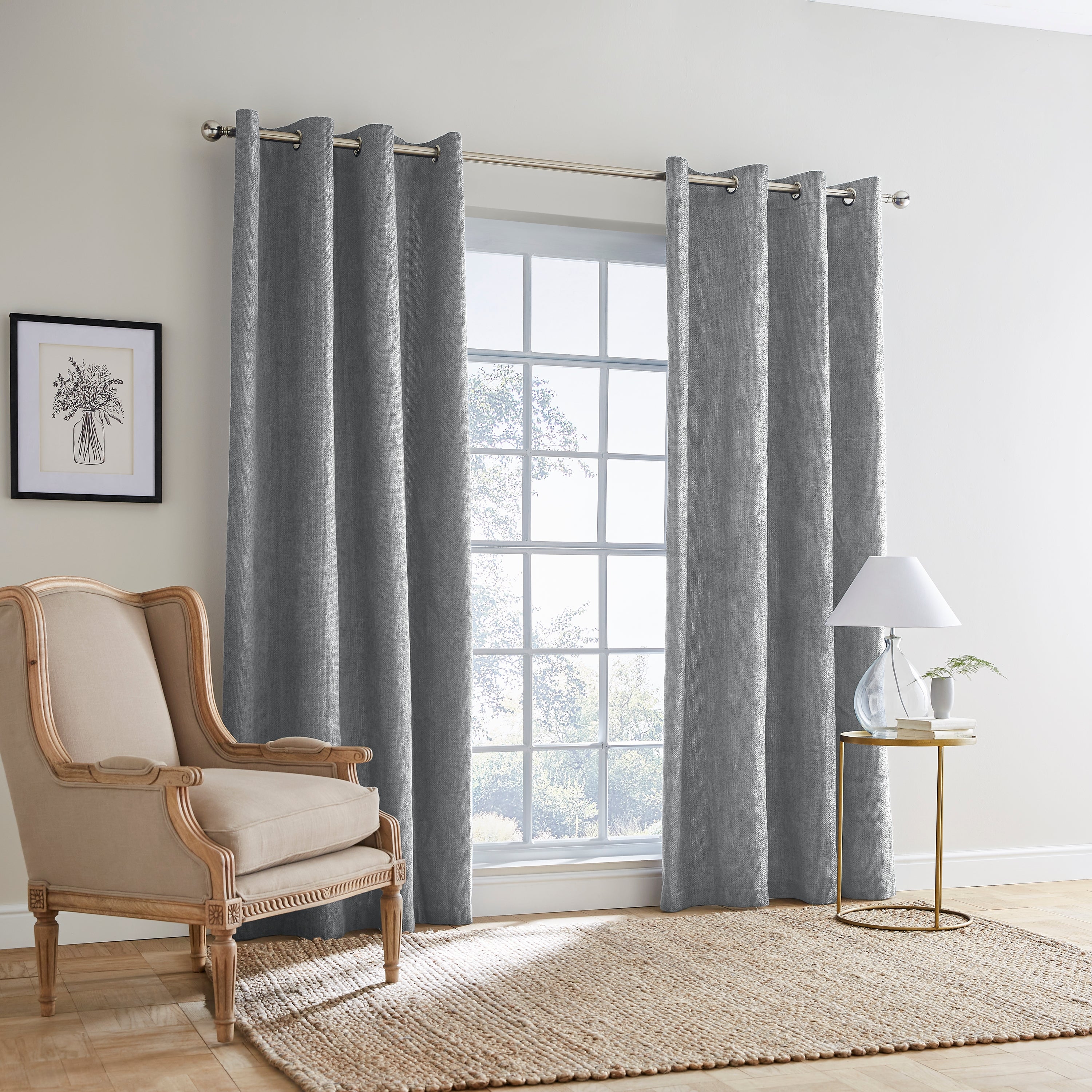 Ensley Chenille Thermal Grey Eyelet Curtains | Dunelm