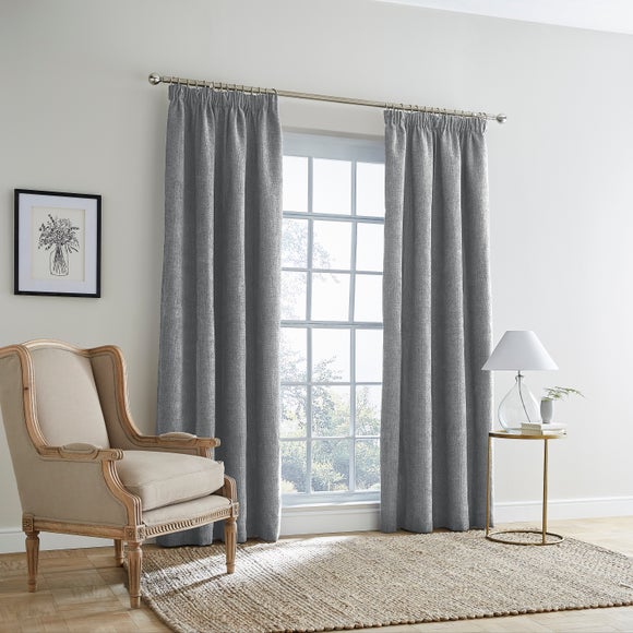 Ensley Chenille Thermal Dove Grey Pencil Pleat Curtains Dunelm