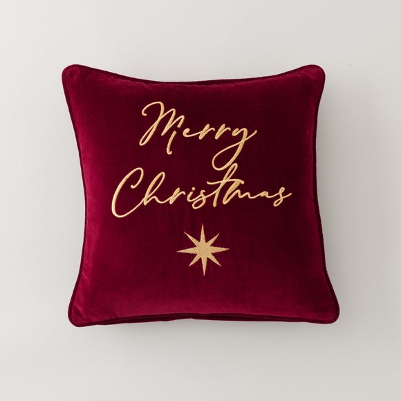 Embroidered Merry Christmas Velvet Cushion Dunelm