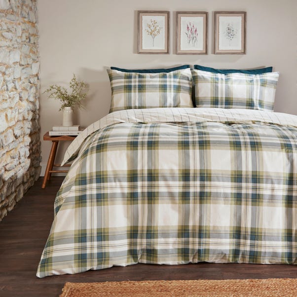 Piper Green Check 100% Brushed Cotton Duvet Cover and Pillowcase Set  undefined