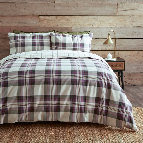Check Purple Brushed Cotton Duvet Cover 