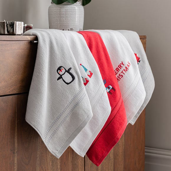 Reindeer Red 100 Cotton Hand Towel Dunelm