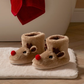 Taupe Reindeer Slippers for Kids