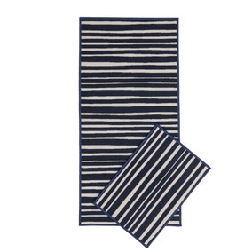 Navy Stripe Washable Runner & Doormat Set