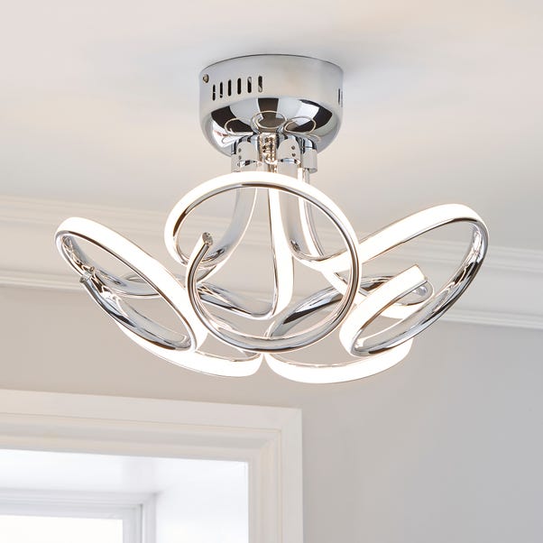 Cortez 5 Light Integrated LED Swirl Semi-Flush Ceiling Fitting Silver
