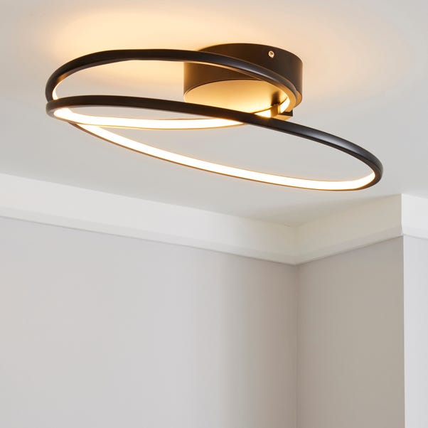 Menton Integrated LED Swirl Black Semi-Flush Ceiling Fitting image 1 of 5