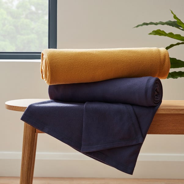 Pack of 2 Fleece Navy & Old Gold Throw Navy and Old Gold